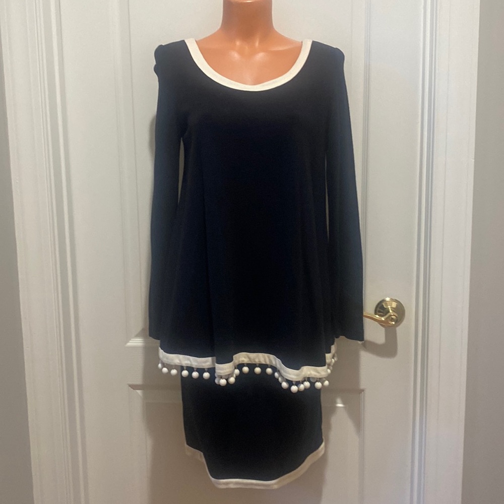 MATERNITE Maternity 2p Tunic Top Skirt Dress Black White Ivory S Small $100 EUC